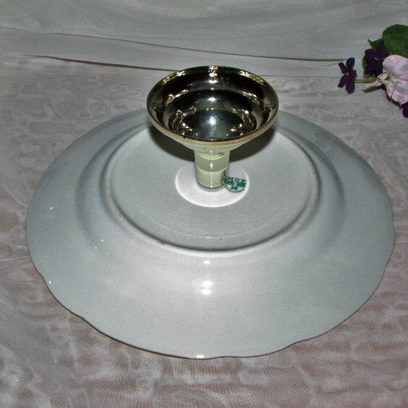 Vintage Cake Stand MZ CZECHOSLOVAKIA Fruit Pattern Cottagecore Serving Plate - Picture 8 of 10